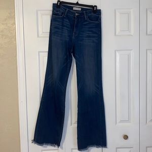 Flying Monkey Size 28 Flare Raw Hem Dark Wash Jeans